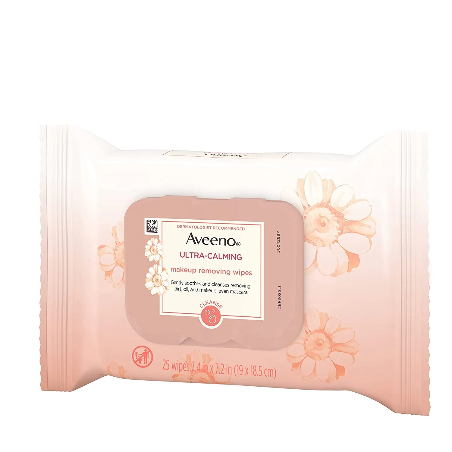 Aveeno Ultra-Calming Makeup Removing Facial Cleansing Wipes with Calming Feverfew Extract, Oil-Free Soothing Face Wipes for Sensitive Skin, Nourishing, Gentle & Non-Comedogenic, 25 Ct