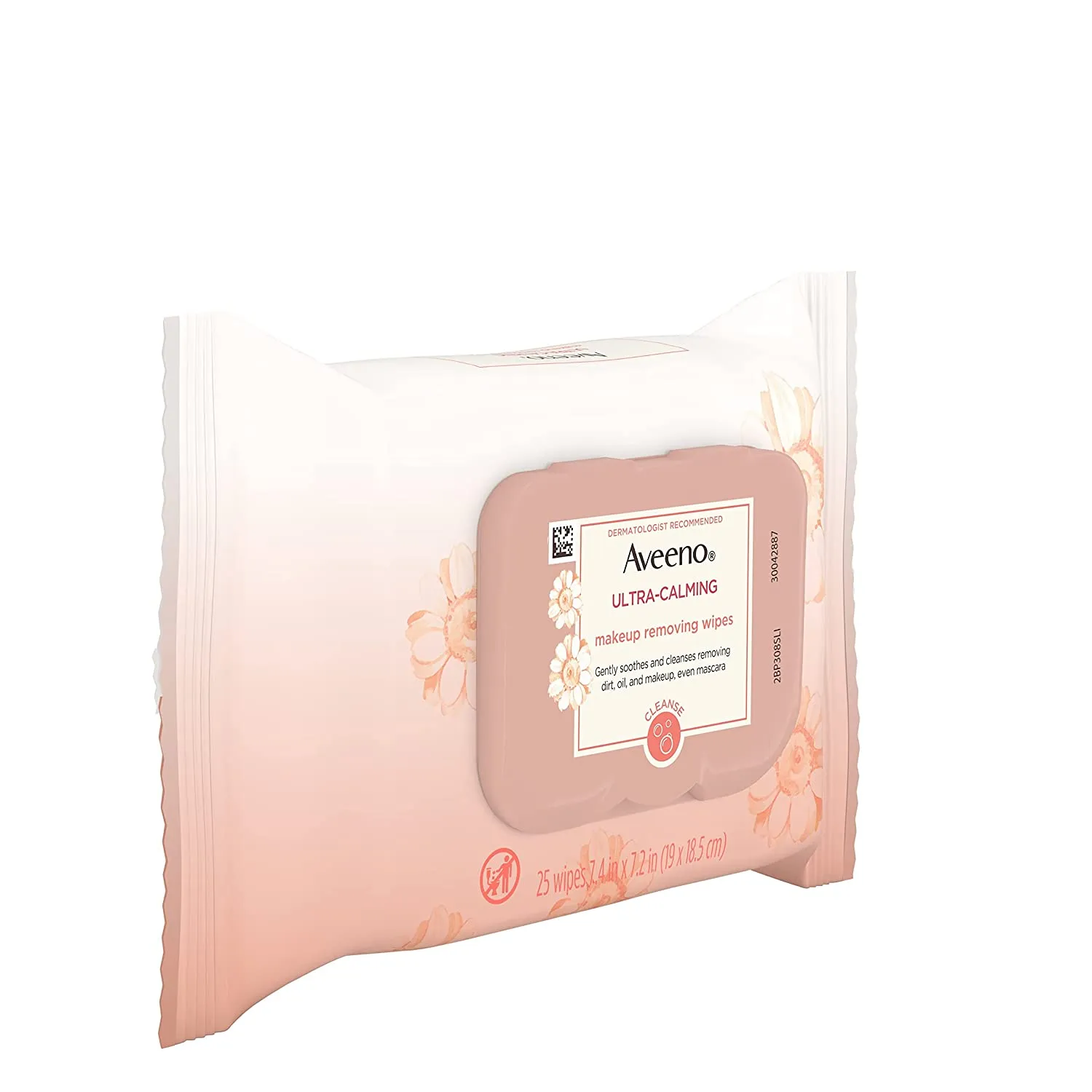 Aveeno Ultra-Calming Makeup Removing Facial Cleansing Wipes with Calming Feverfew Extract, Oil-Free Soothing Face Wipes for Sensitive Skin, Nourishing, Gentle & Non-Comedogenic, 25 Ct