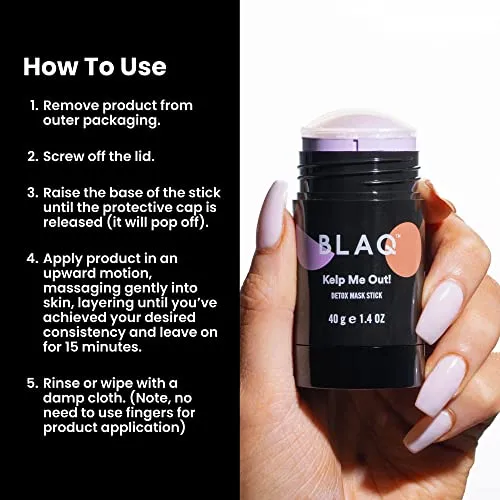 BLAQ Kelp Me Out Detox Mask Stick with Marine Algae and Kaolin Clay - Fast, mess free application - To calm, nourish, purify, protect, rejuvenate tired, dull-looking skin with anti-aging properties - for Face and body