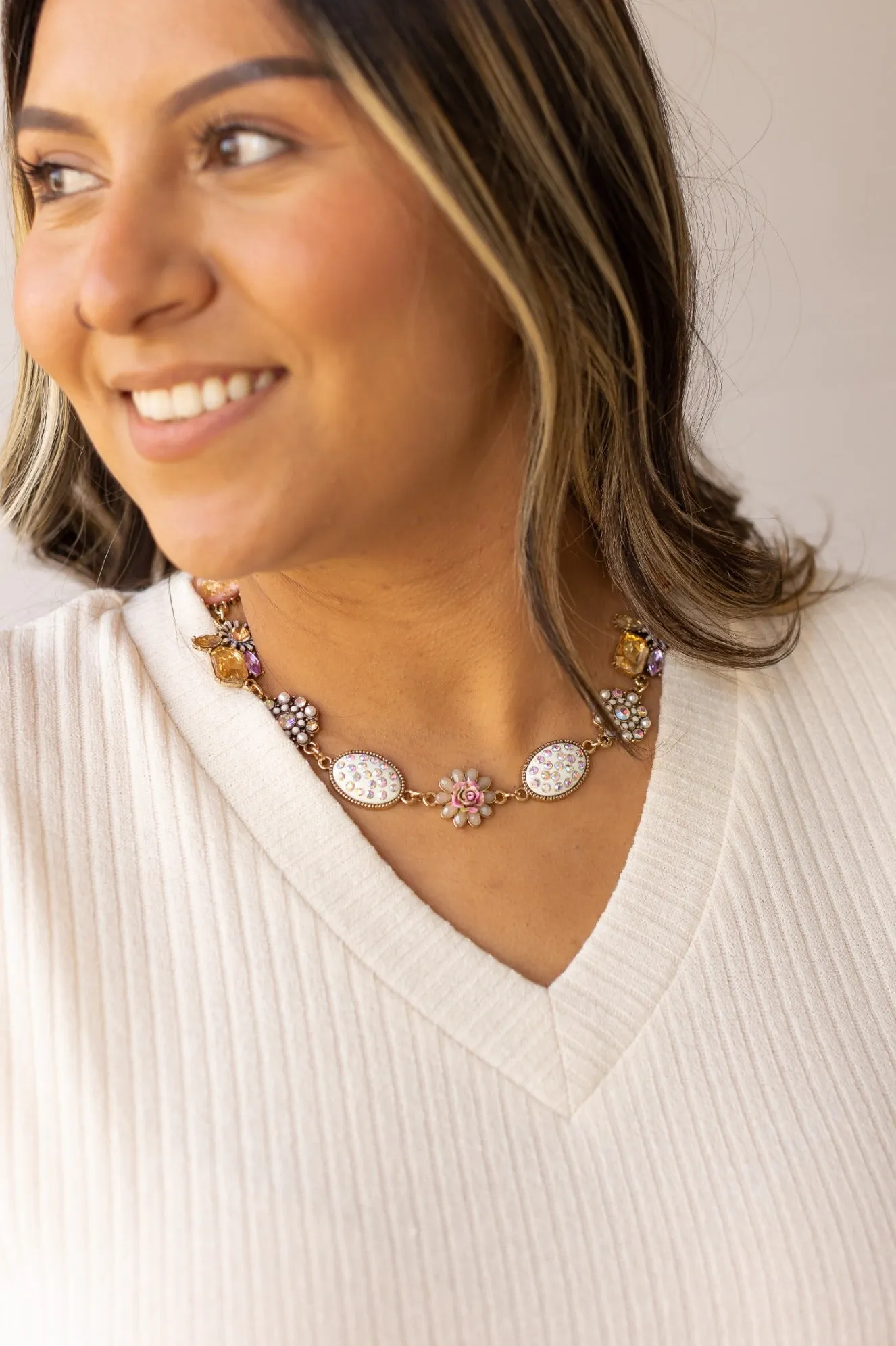 Blushing Blossom Serenity: Pink Floral Elegance Necklace