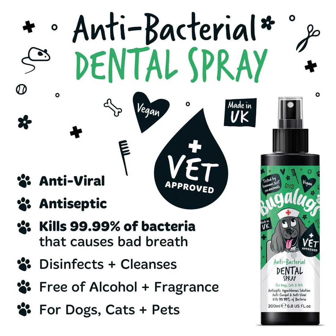 Bugalugs Anti-Bacterial Dental Spray for Dogs, Cats & Pets 200ml