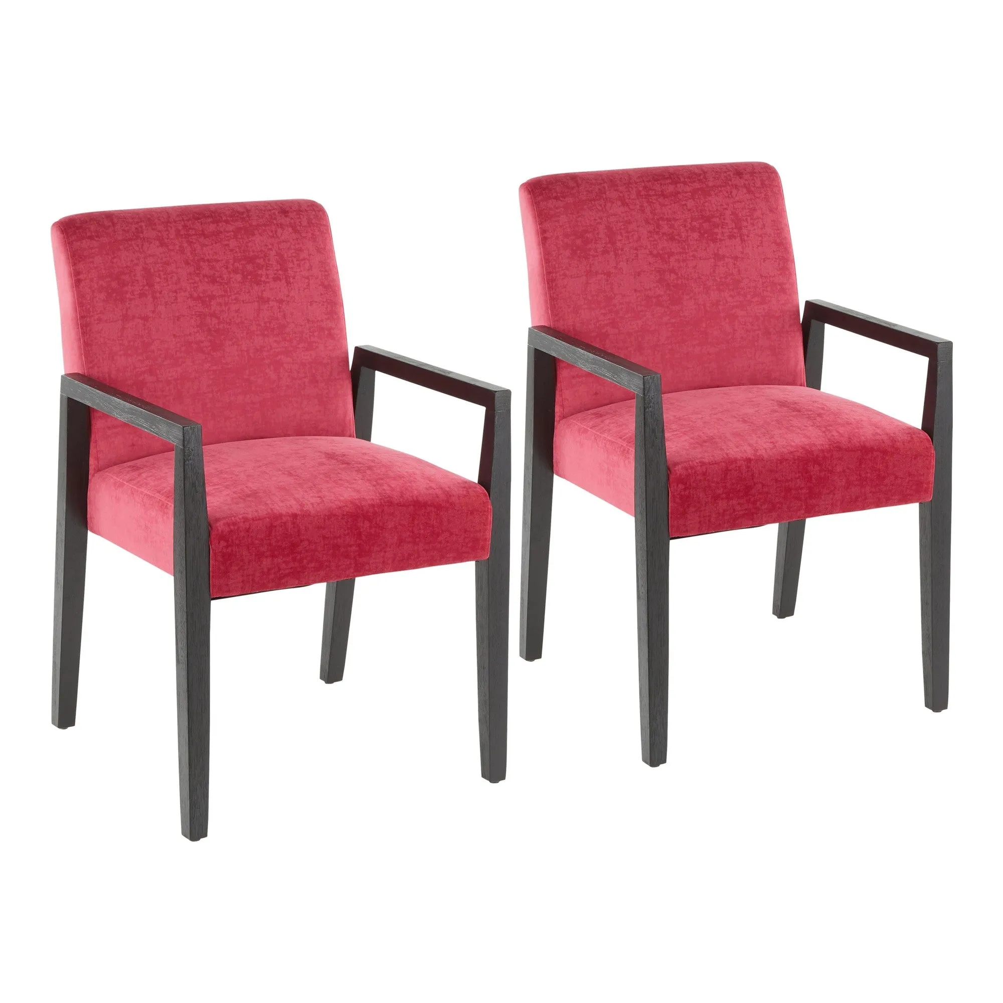 Carmen Contemporary Arm Chair in Black Wood and Crushed Hot Pink Velvet by LumiSource - Set of 2