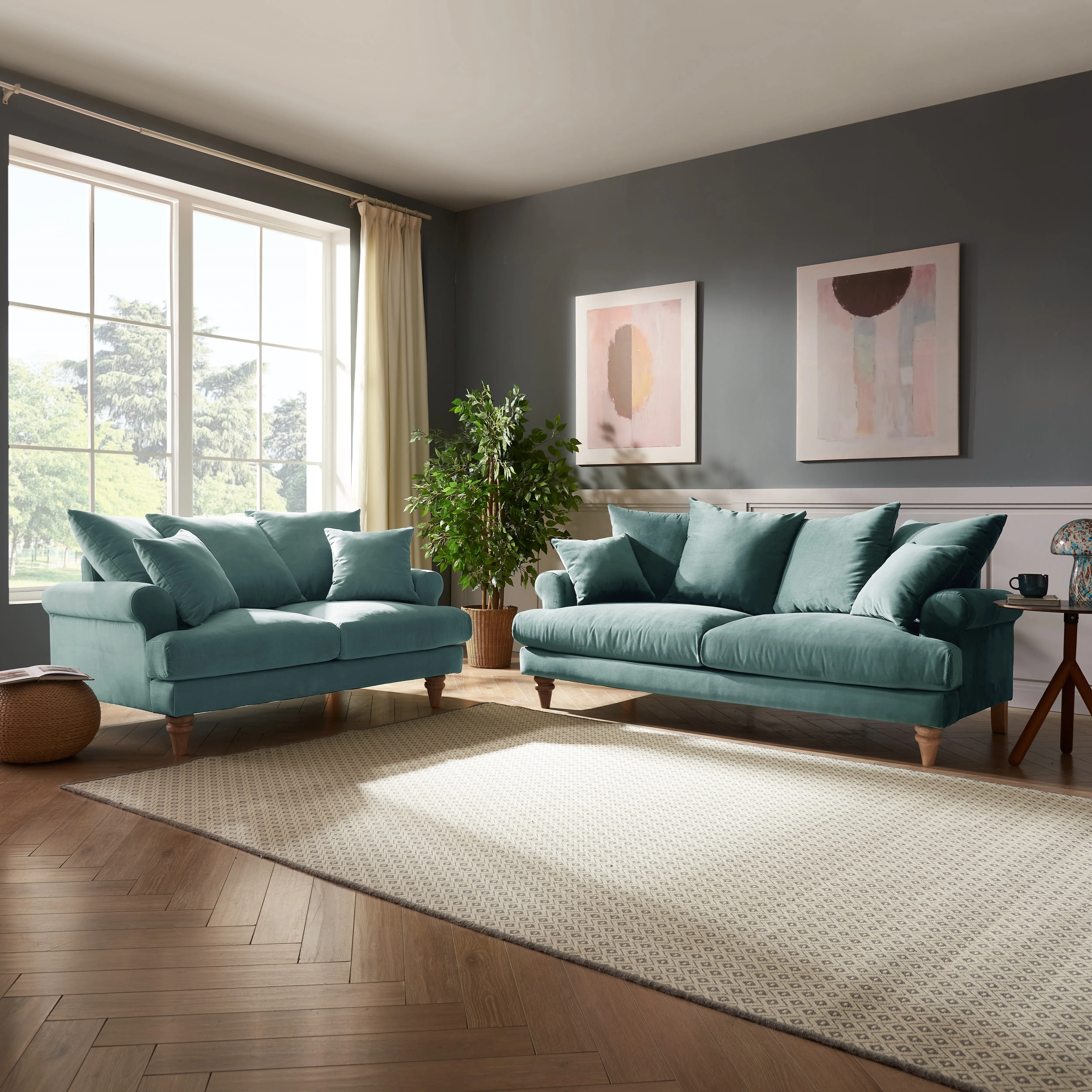 Churchill 2 Seater Sofa With Scatter Back Cushions, Luxury Teal Velvet