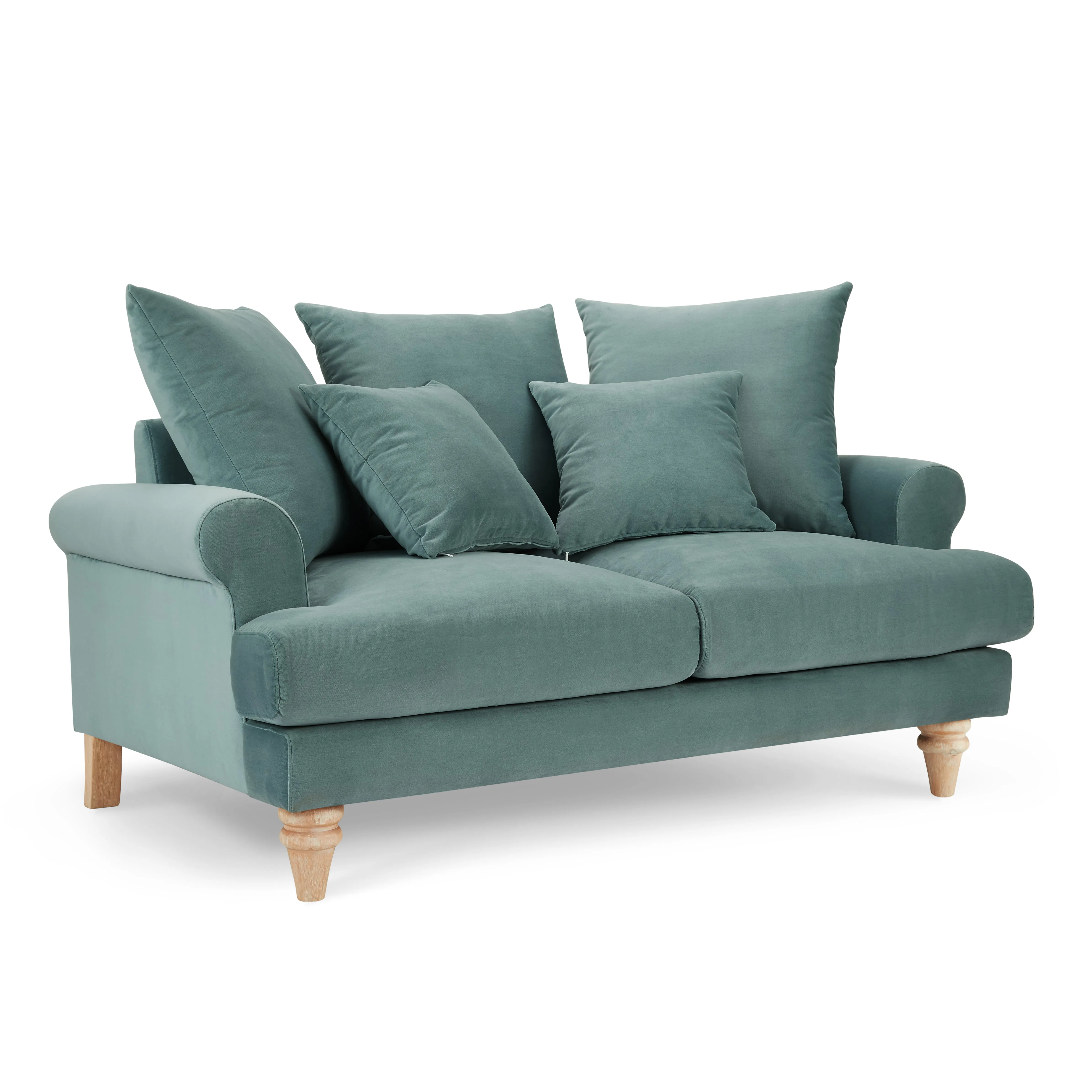 Churchill 2 Seater Sofa With Scatter Back Cushions, Luxury Teal Velvet