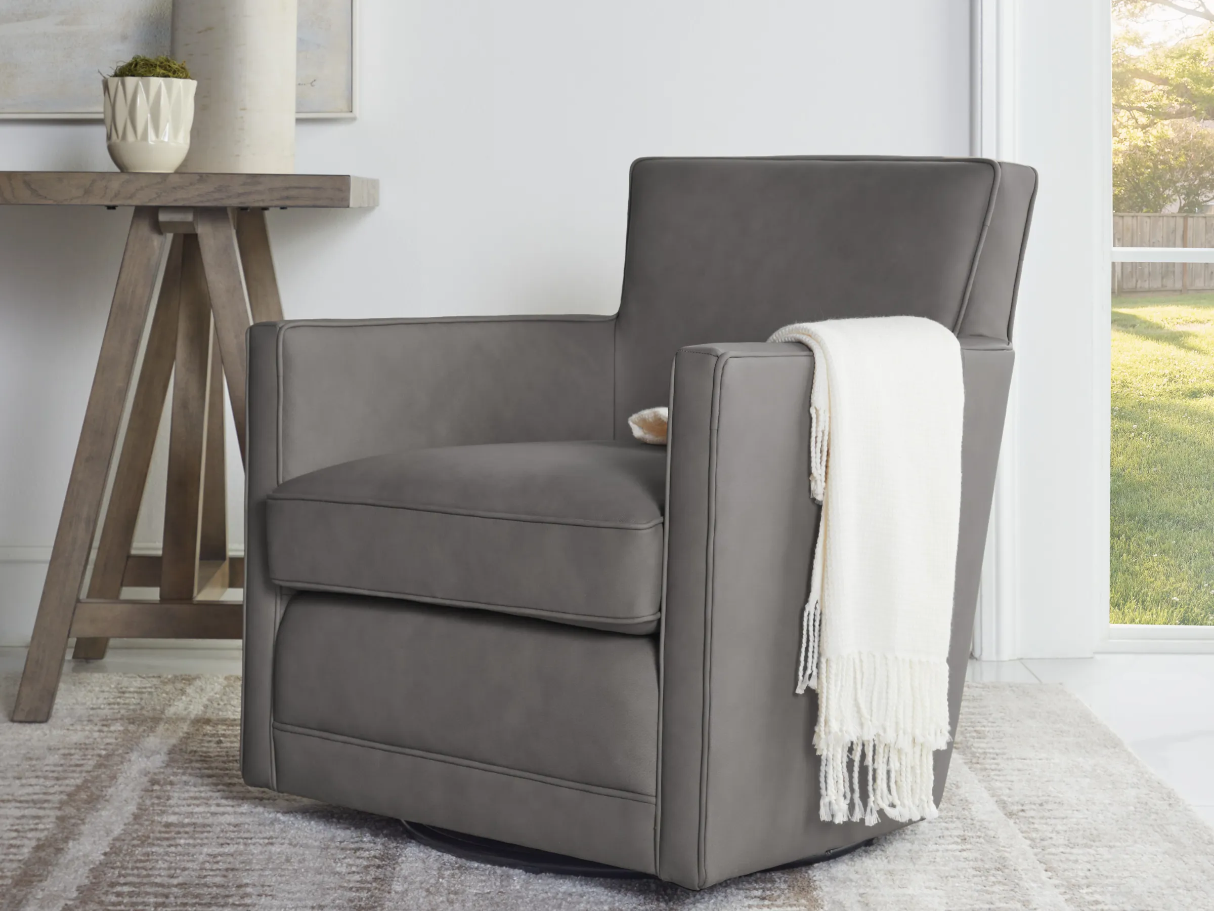 Clyde Nubuck Leather Swivel Chair