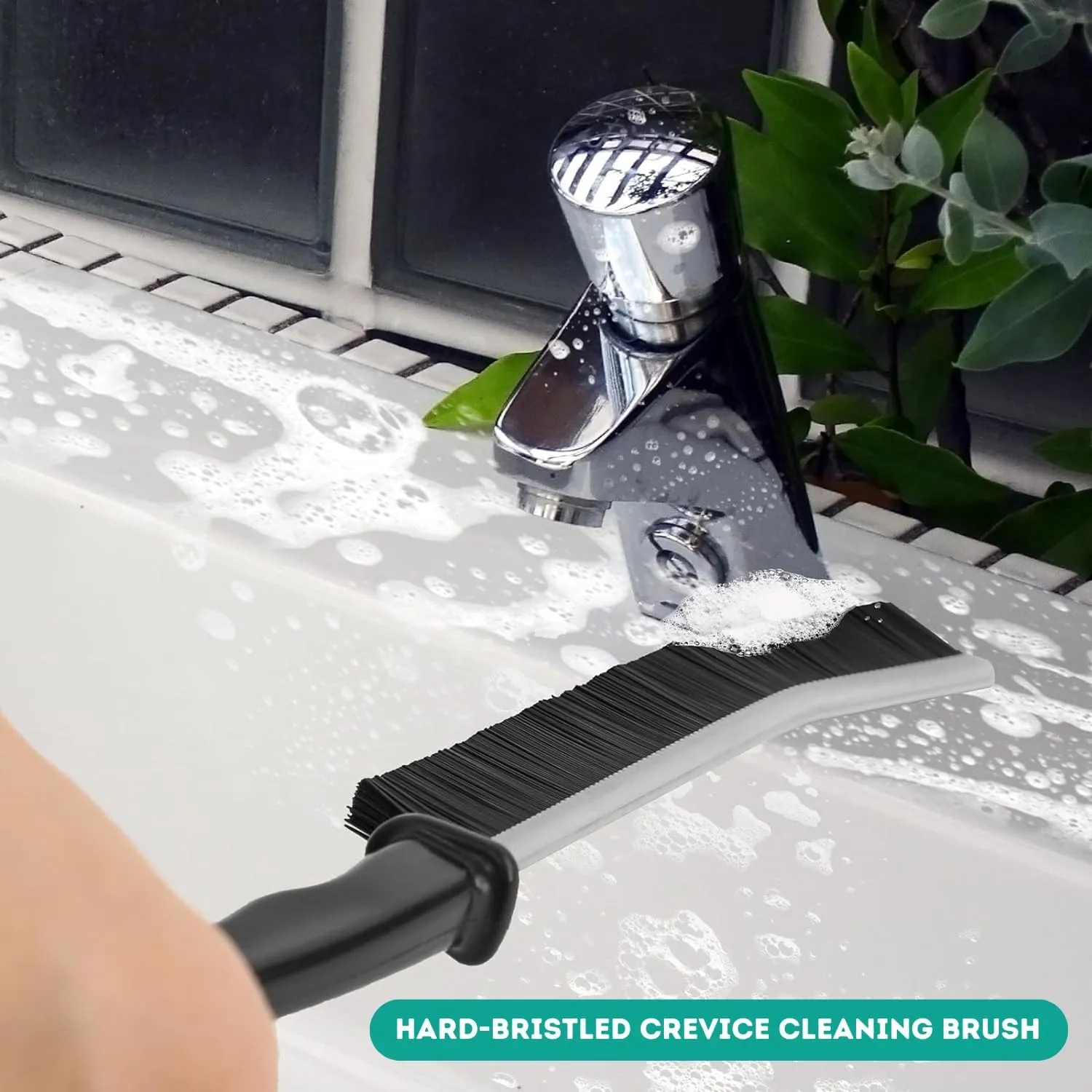 Crevice Cleaning Hard Bristle, Long Handle Brush