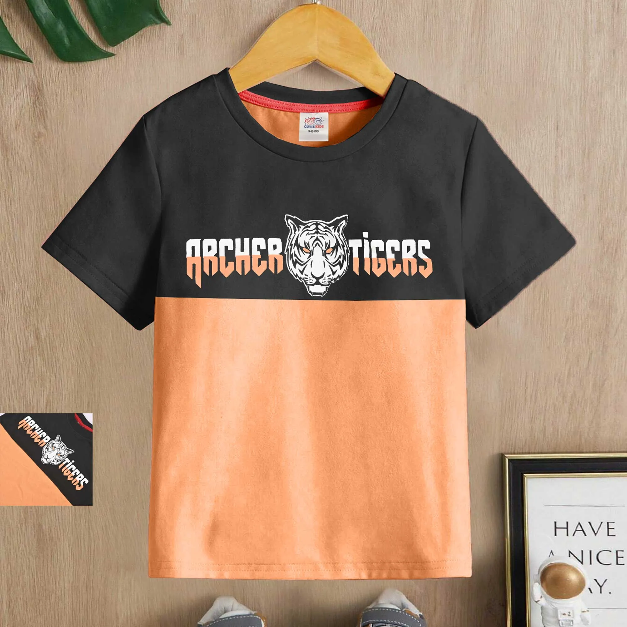 Cutie Kid's Waterford Tiger Printed Panel Design Tee Shirt