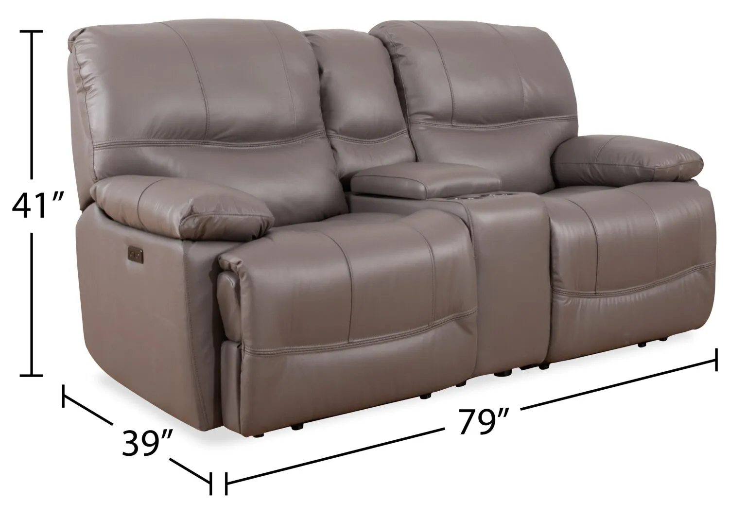 Darlington Genuine Leather Power Reclining Loveseat - Grey