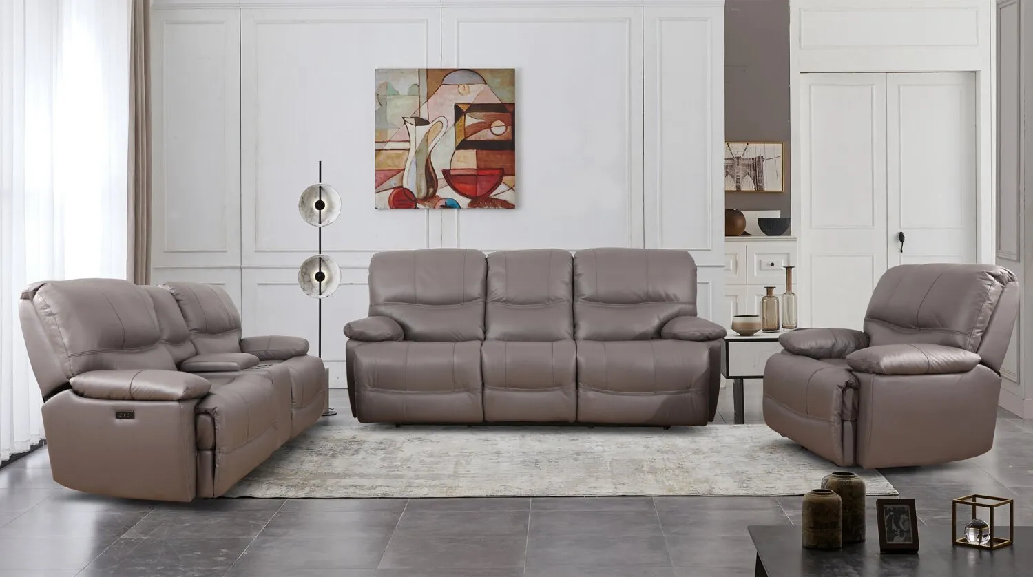 Darlington Genuine Leather Power Reclining Loveseat - Grey