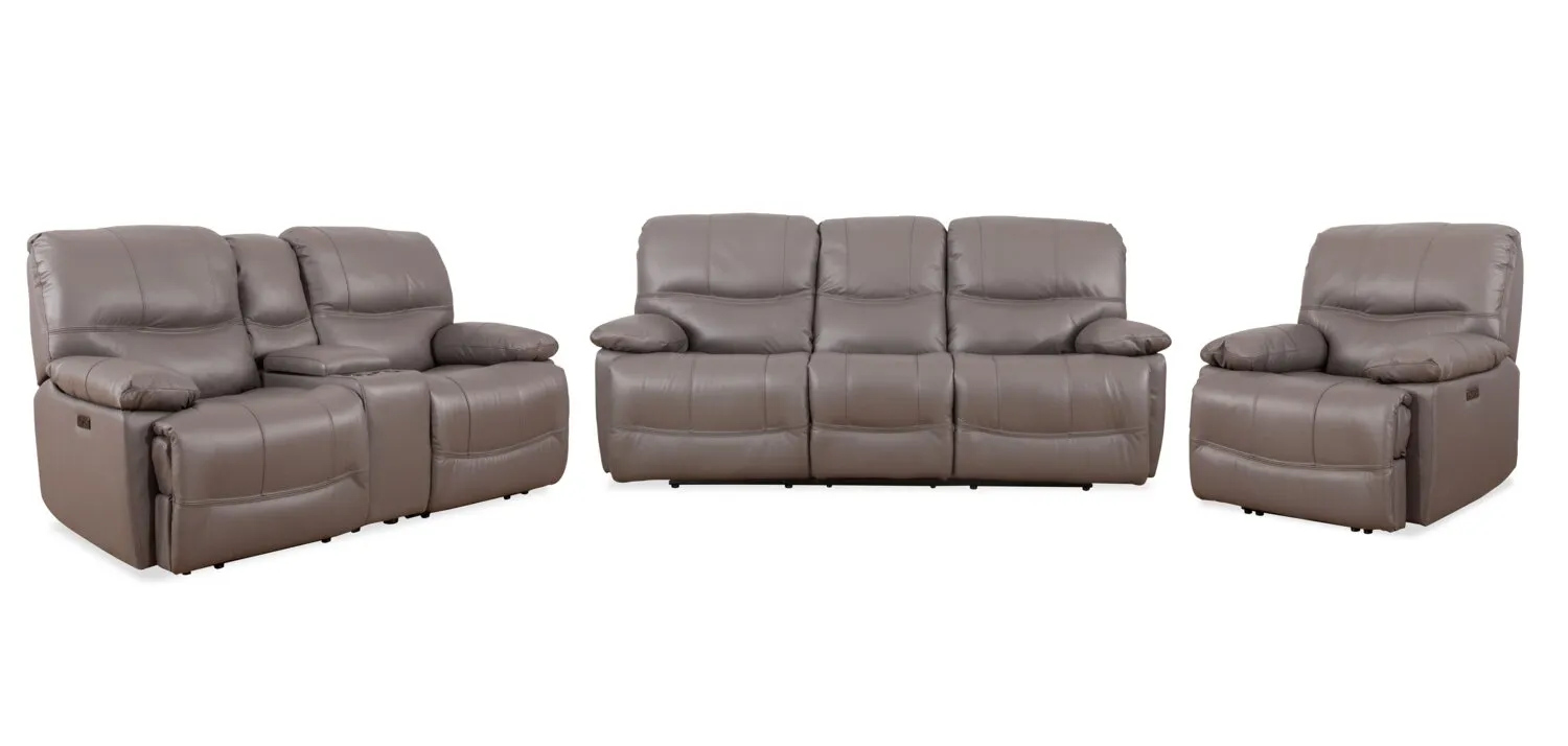 Darlington Genuine Leather Power Reclining Loveseat - Grey