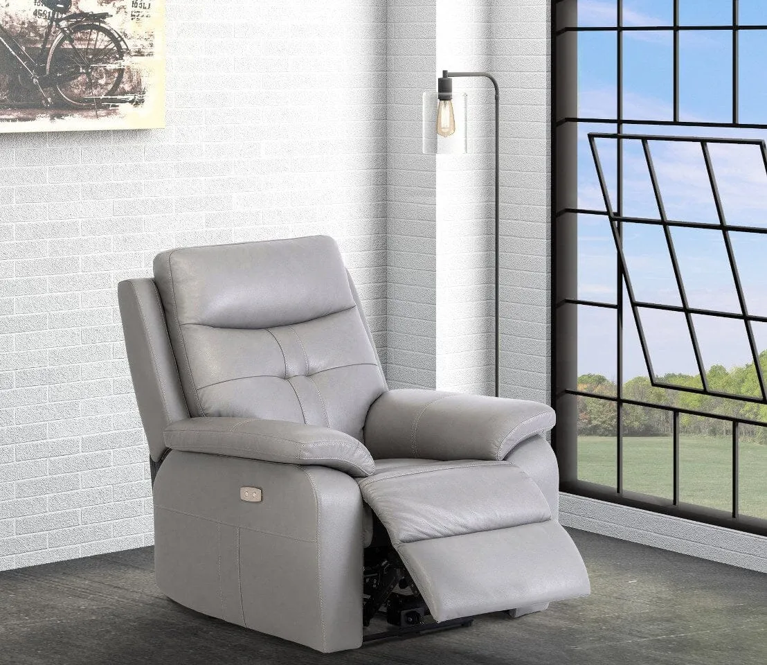 DUBLIN LEATHER ELECTRIC RECLINER - GREY