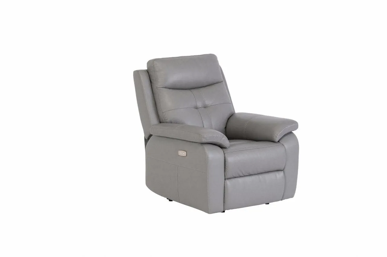 DUBLIN LEATHER ELECTRIC RECLINER - GREY