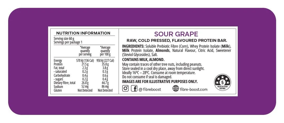 Fibre Boost Cold pressed protein bar - Sour Grape