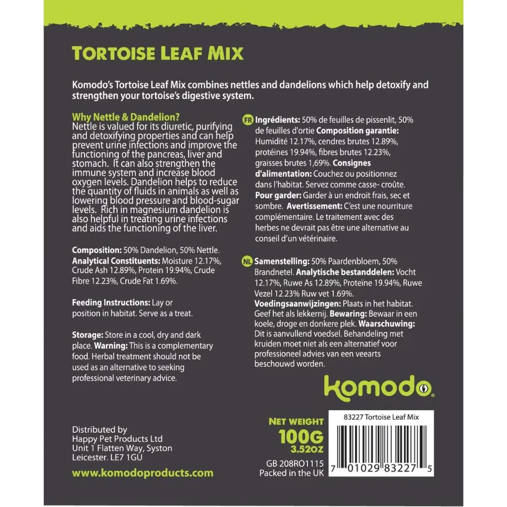 Komodo Tortoise Leaf Mix 100g | Nettle and Dandelion