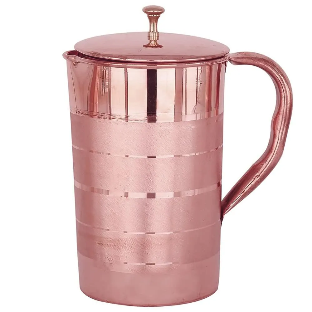 Kuber Industries 1500ml Copper Jug with Lid | BPA Free, Non Toxic, Copper | Rustproof, Durable, Lightweight | with Added Health Benefits of Copper | Ergonomic Design, Easy to Clean | 1.5 L (Pack Of 2)