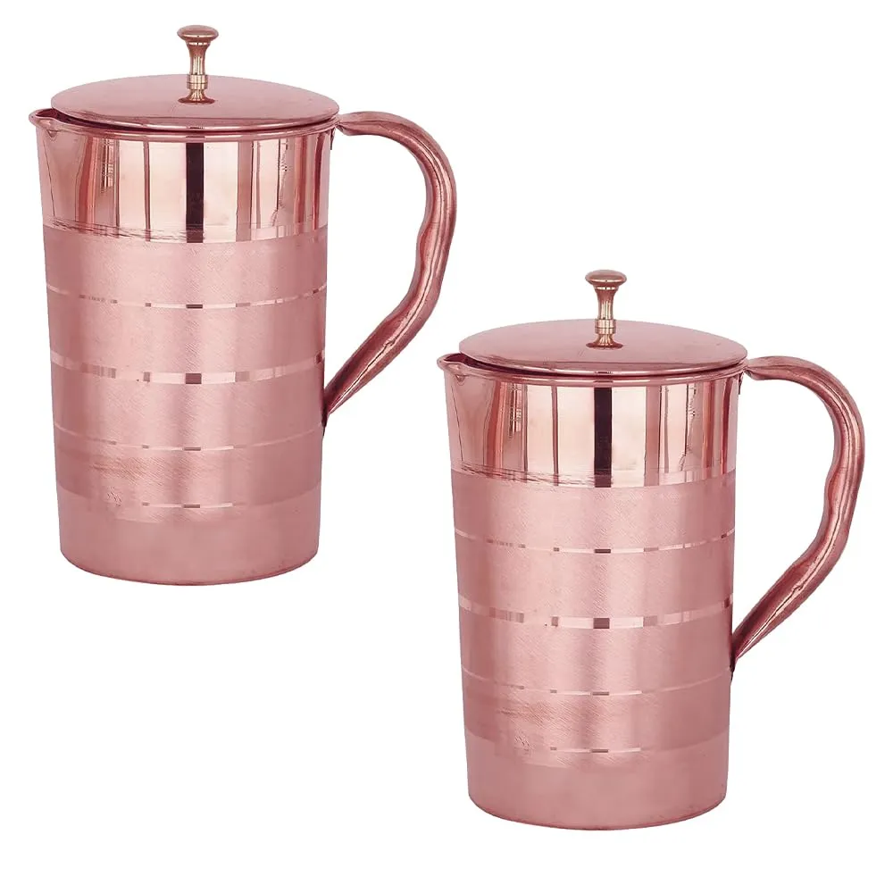 Kuber Industries 1500ml Copper Jug with Lid | BPA Free, Non Toxic, Copper | Rustproof, Durable, Lightweight | with Added Health Benefits of Copper | Ergonomic Design, Easy to Clean | 1.5 L (Pack Of 2)