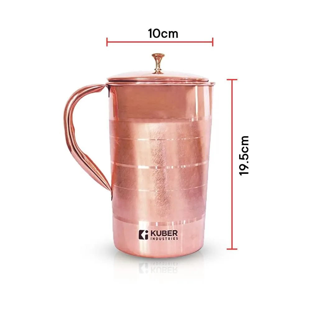 Kuber Industries 1500ml Copper Jug with Lid | BPA Free, Non Toxic, Copper | Rustproof, Durable, Lightweight | with Added Health Benefits of Copper | Ergonomic Design, Easy to Clean | 1.5 L (Pack Of 2)