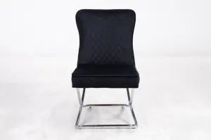 New Arrival Velvet Angela Dining Chairs with Chrome Frame Detailed Stitching and Soft Touch Velvet Available in Black