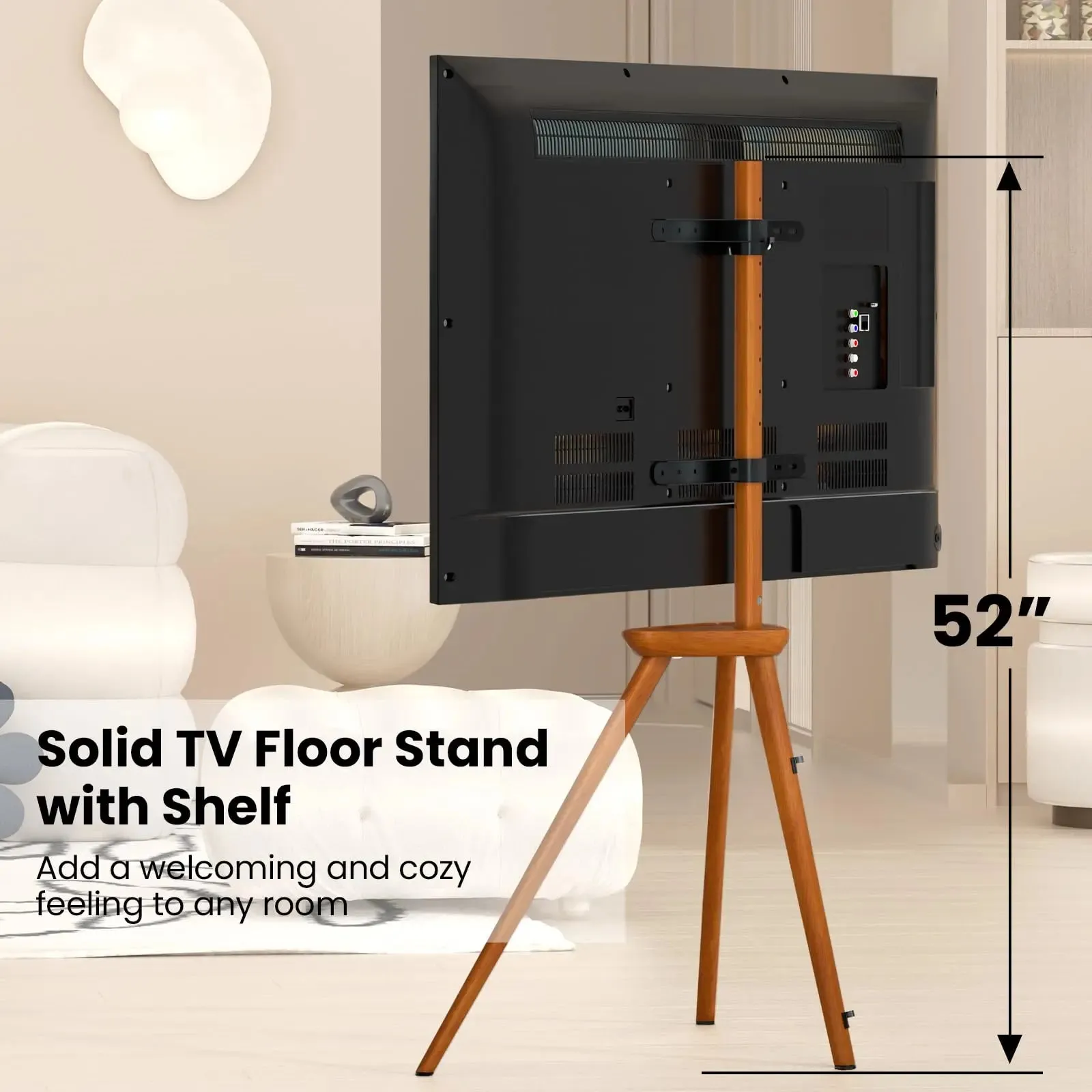 PUTORSEN TV stand wood - Tripod TV stand height-adjustable for TV 45-65 inch up to 40 kg