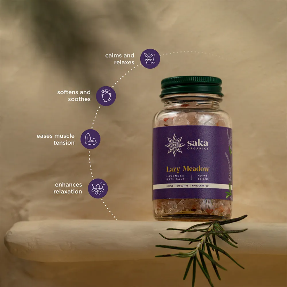 Saka - Lazy Meadow | Handmade Lavender Bath Salt | Natural Relaxation for All Skin Types (50gms)