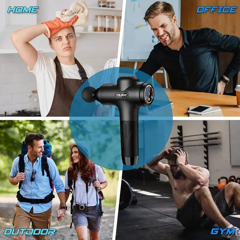 TOLOCO Massage Gun, Muscle Massage Gun Deep Tissue, Percussion Massage Gun with 8 Replacement Heads, Super Quiet Portable Electric Massager for Athletes, Treatment, Relax