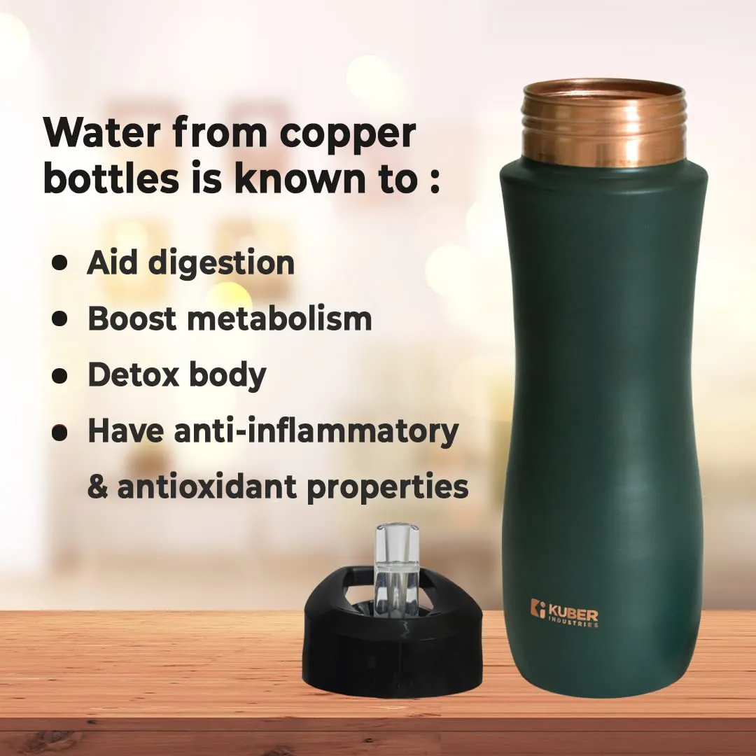 Urbane Home Copper Water Bottle with Sipper | BPA Free & Non-Toxic | Leakproof, Durable & Lightweight | With Added Health Benefits of Copper | Ergonomic Design & Easy to Clean | Maroon | Green