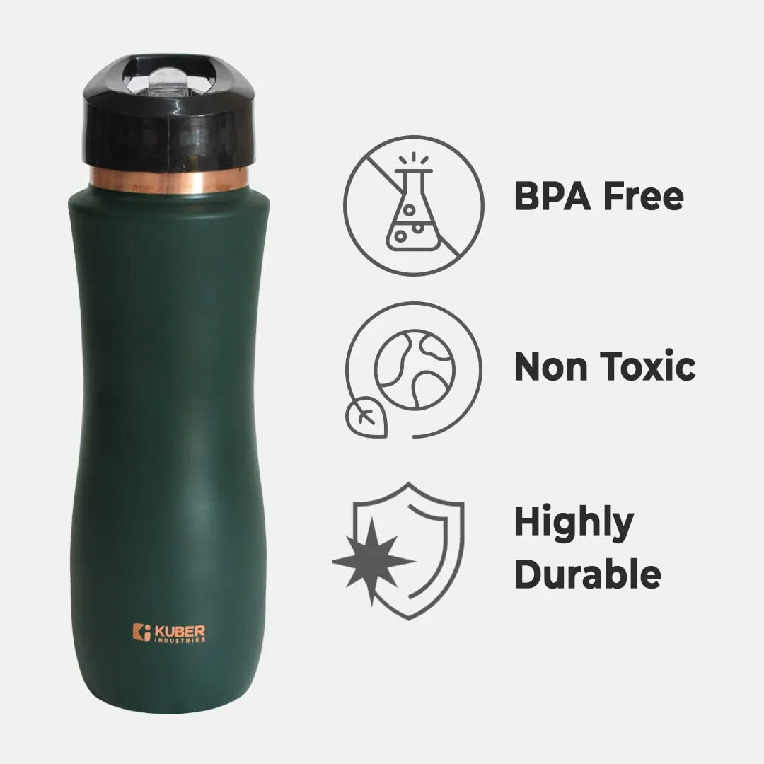 Urbane Home Copper Water Bottle with Sipper | BPA Free & Non-Toxic | Leakproof, Durable & Lightweight | With Added Health Benefits of Copper | Ergonomic Design & Easy to Clean | Maroon | Green