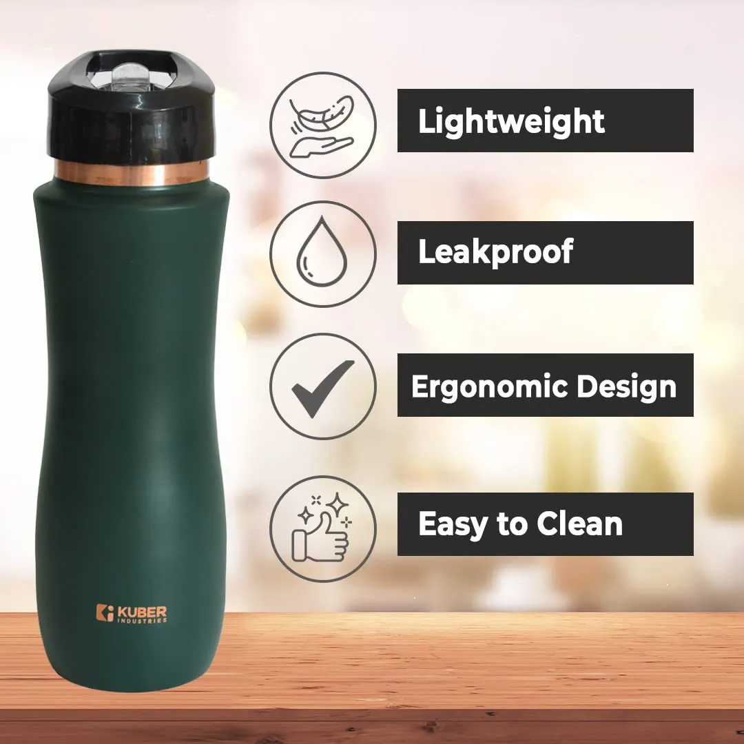 Urbane Home Copper Water Bottle with Sipper | BPA Free & Non-Toxic | Leakproof, Durable & Lightweight | With Added Health Benefits of Copper | Ergonomic Design & Easy to Clean | Maroon | Green