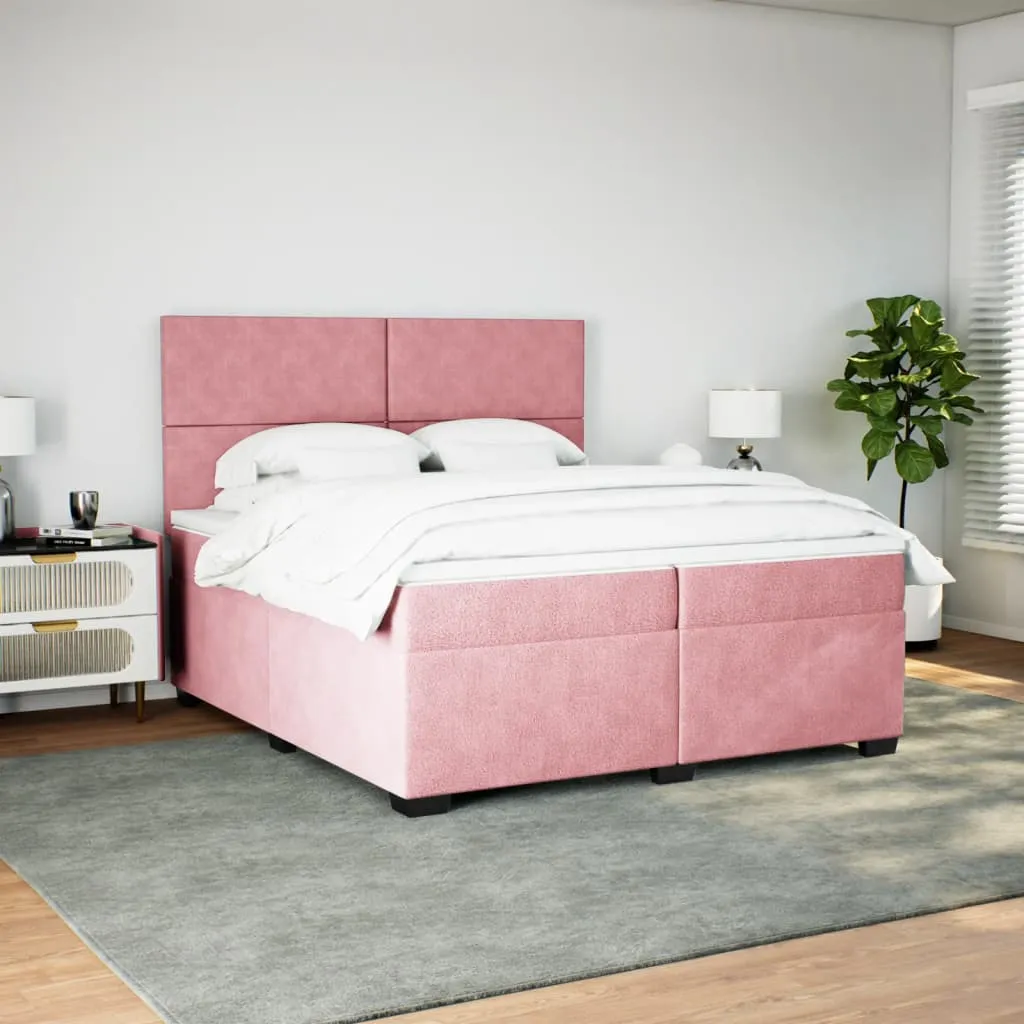 vidaXL Box Spring Bed with Mattress - Luxurious Pink Velvet, 200x200 cm - Ultimate Comfort & Style