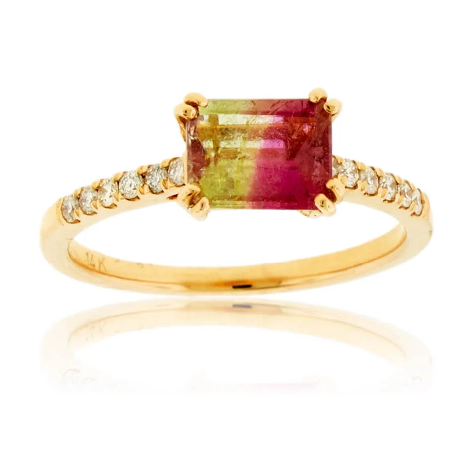 Watermelon Tourmaline & Diamond Lined Ring